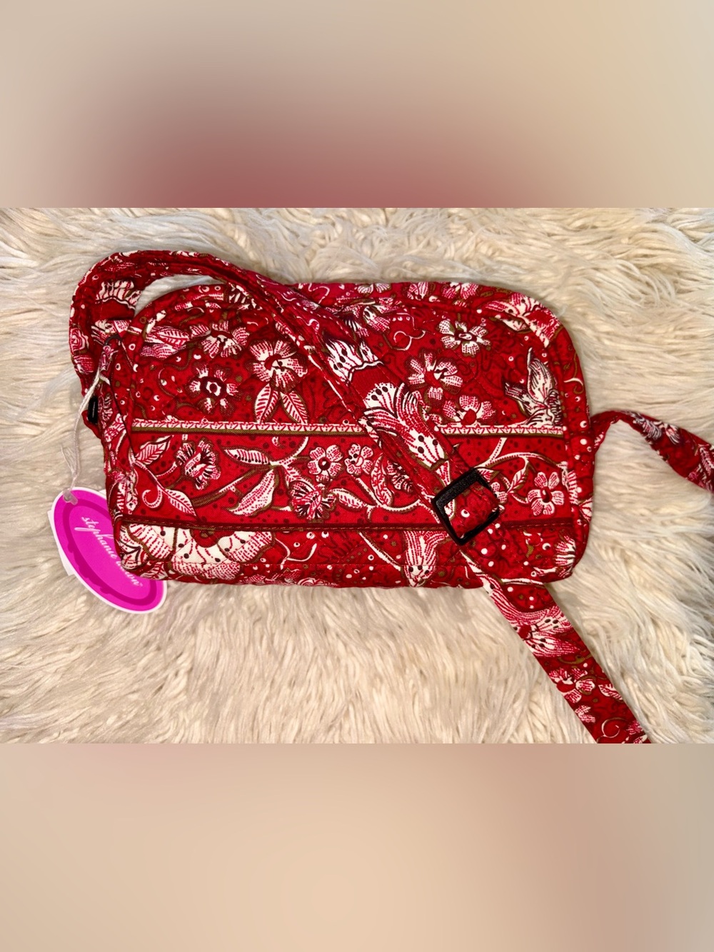 Stephanie Dawn Red Paisley Floral Carry All Crossbody Purse Handbag Burnt Ruby